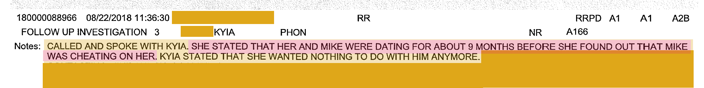 Girlfriend tells police that Mike Elliott cheated on her