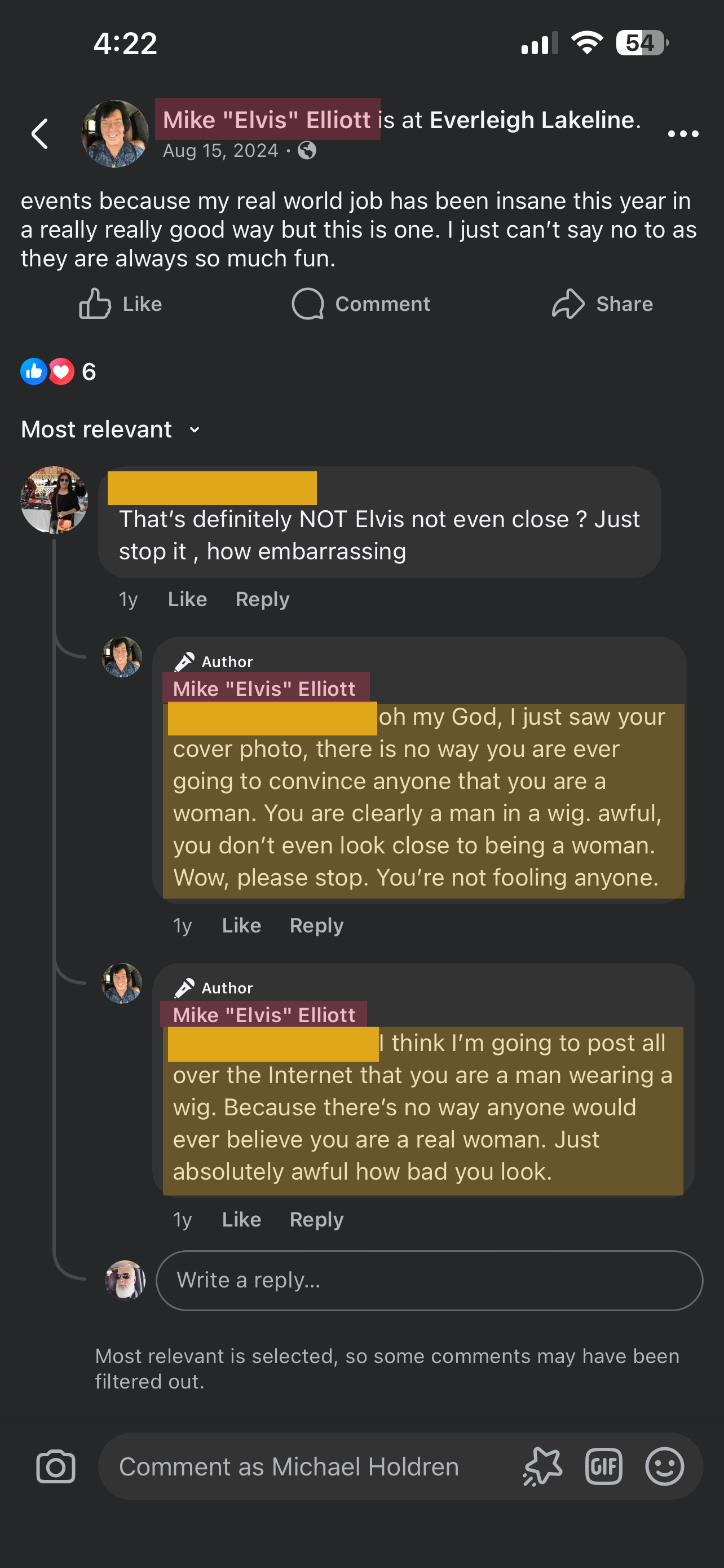 Mike Elliott rude comment 1 and 2